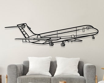 Op de afbeelding: Zwarte metalen vliegtuigwanddecoratie, een modern en minimalistisch ontwerp, perfect voor een woonkamer of kantoor.