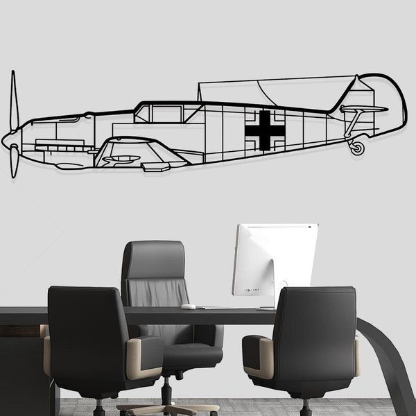 BF109 Flugzeug Silhouette Metall Wandkunst, Flugzeug Silhouette Wanddekor, Benutzerdefinierte Flugzeug Wandkunst, Metallwanddekor.