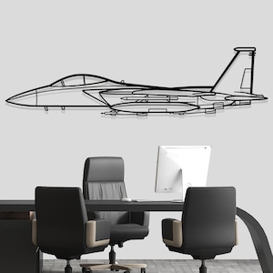 Arte de pared de metal con silueta de avión F 15 Strike Eagle, decoración de pared con silueta de avión, arte de pared de avión personalizado, decoración de pared de metal, regalo para él
