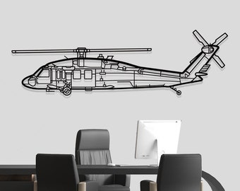 UH-60 Black Hawk Helicopter Silhouette Metal Wall Decor, Airplane Silhouette Wall Art, Metal Wall Decor, Office Decor, Gift for Him