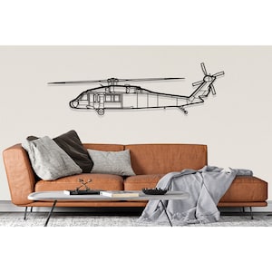 Black Hawk Helicopter Silhouette: Metal Wall Art, Office Decor