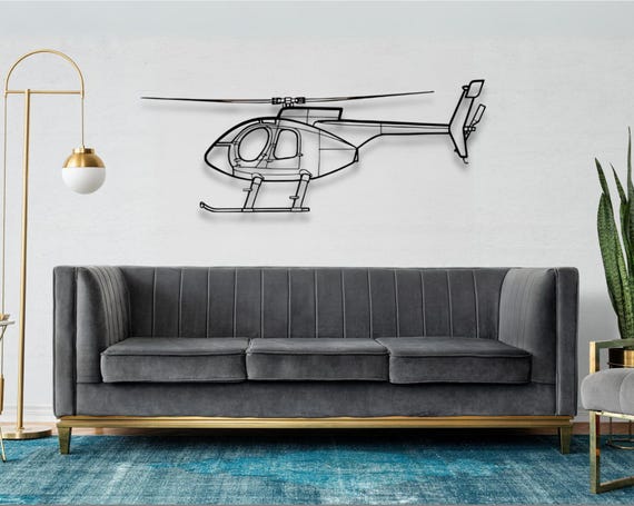 MD 500F Helicopter Metal Wall Art: Aircraft Silhouette, Pilot Gift