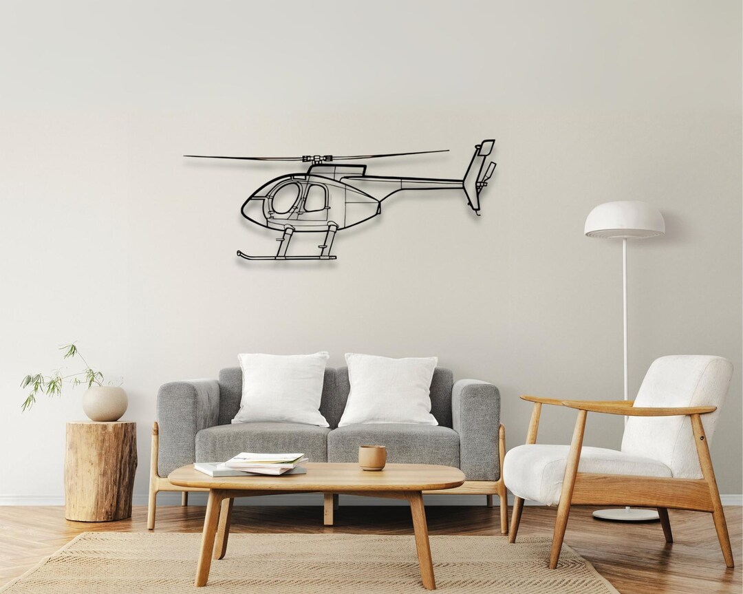 MD 500F Helicopter Metal Wall Art: Aircraft Silhouette, Pilot Gift