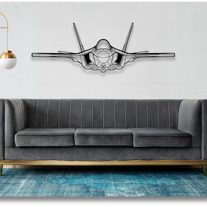 Art mural en métal, silhouette avant du Lockheed Martin F-35 Lightning II, art mural silhouette avion, art mural avion, décoration murale en métal, cadeau pilote