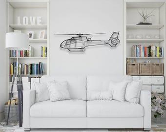 Airbus H130 Helicopter Metal Wall Art: Modern Plane Silhouette