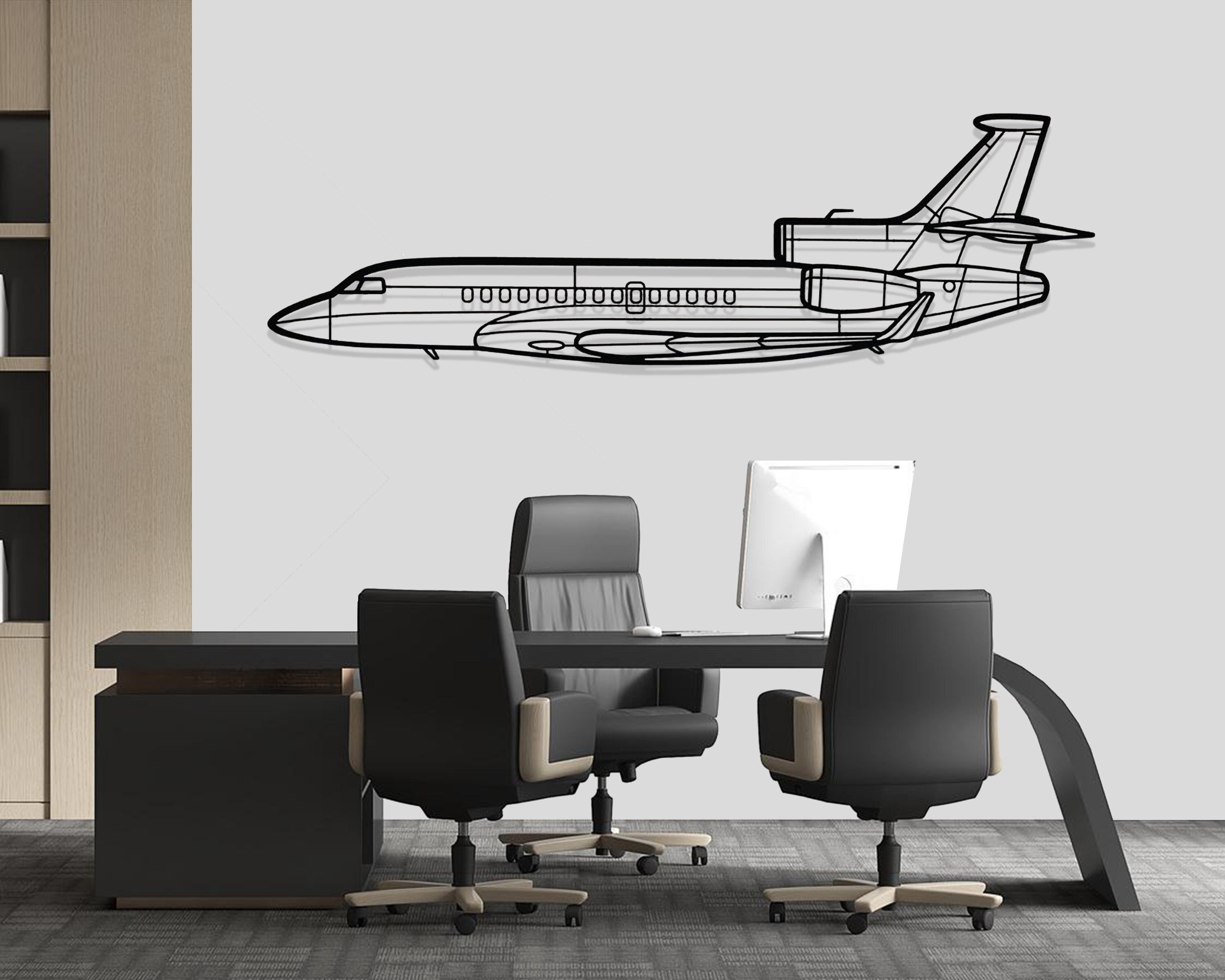 Falcon 7X silueta de avión arte de pared de metal, decoración de pared de silueta de avión, arte de pared de avión personalizado, decoración de pared de metal, decoración del hogar