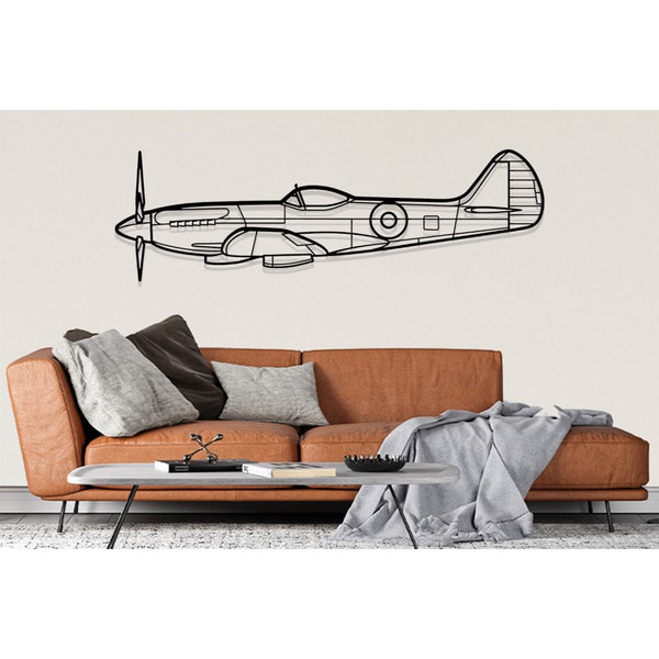 Art mural en métal silhouette avion Supermarine Spitfire MK 14, art mural silhouette avion, art mural avion personnalisé, décoration murale en métal