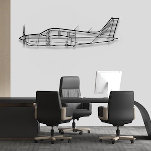 Arte de pared de metal con silueta de flecha turbo Piper PA-28R, arte de pared con silueta de avión, arte de pared de avión personalizado, decoración de pared de metal, regalos para pilotos