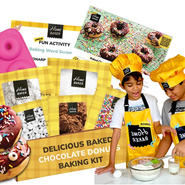 Kit d'activités de pâtisserie HomeBaker Délicieux beignets au chocolat - Comprend un tablier et une carte d'activités - Elu meilleur cadeau de 2024