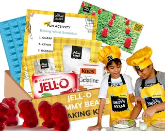 Jordgubbsgelé gummibjörns-kit med förkläde och mössa