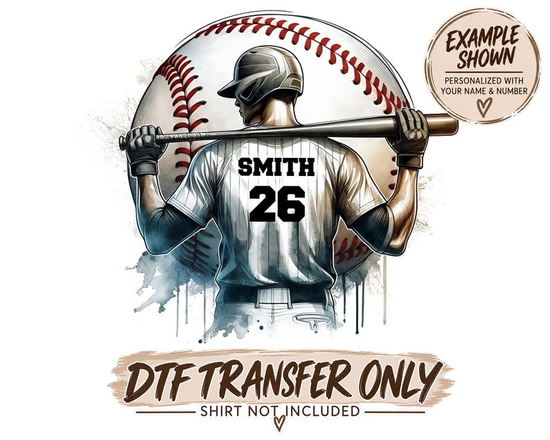 Custom Baseball Player DTF Transfer, Personalized Name & Number bild 1