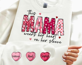 This Mama Wears Her Hearts on Her Sleeve DTF Transfer | Personalized Kids’ Names