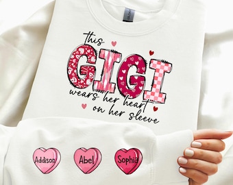 This Gigi Wears her hearts on her sleeve DTF Transfer| Personalized Valentines day Gigi DTF Transfer