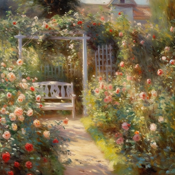 English garden art | The rose garden | Impressionist art | DIGITAL DOWNLOAD