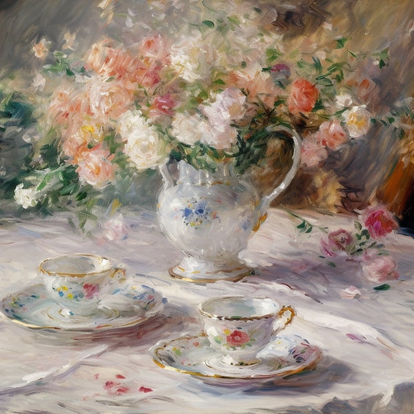 Victorian painting | Afternoon tea still life| Romantic art | DIGITAL DOWNLOAD