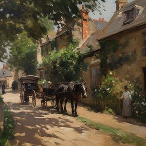 English countryside art | Village street | Impressionist art | DIGITAL DOWNLOAD