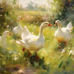 English countryside art | Geese in summer meadow | Impressionist art | DIGITAL DOWNLOAD