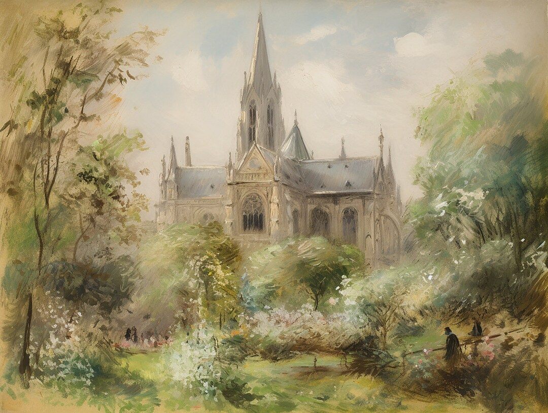 English Country Art | Springtime Church | Botanical Painting | DIGITAL ...