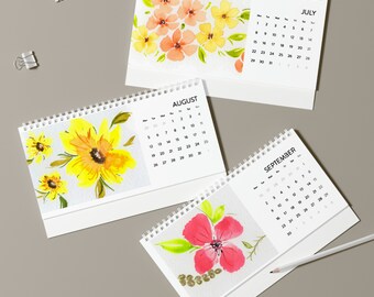 2024 Mini Calendar With Stand Watercolor Floral Design - Etsy