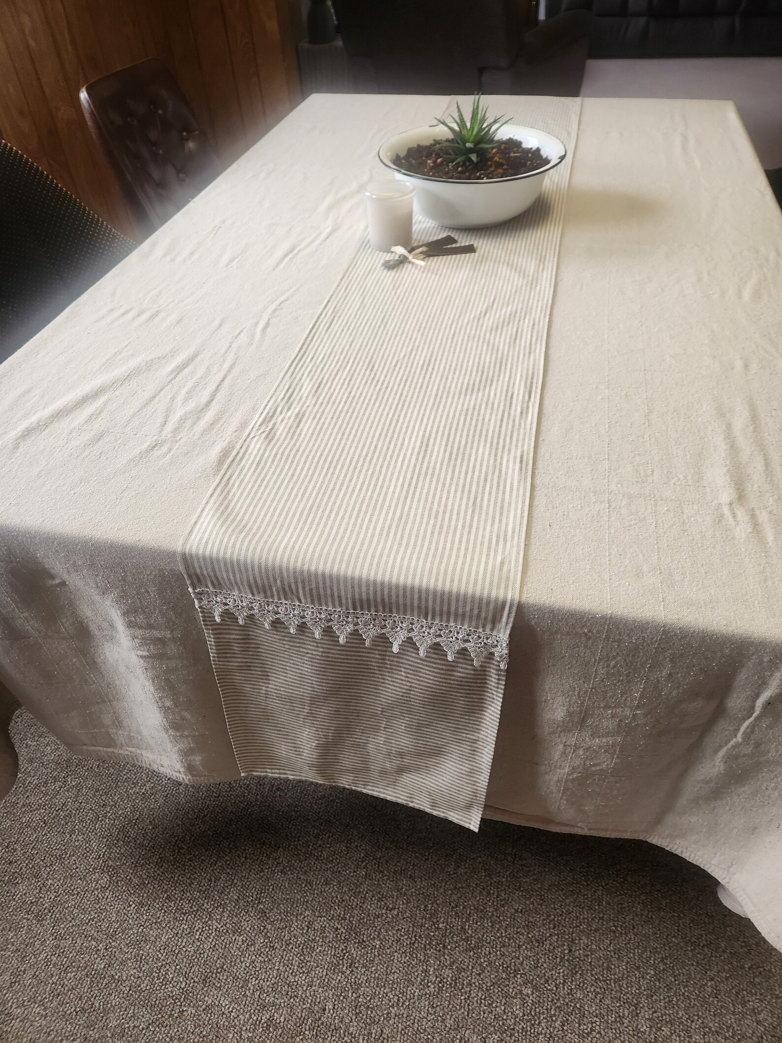 Homemade Farmhouse Table Runner, Decorative Table Linen, Farmhouse