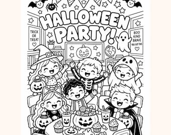 Halloween-fest målarbild, Bus eller godis klassrumsaktivitet för barn (digital nedladdning)