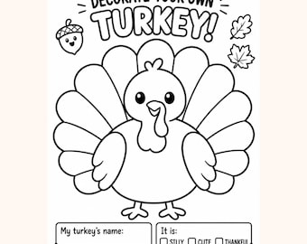 Målarbild för kalkon med Thanksgiving, dekorera din egen kalkonaktivitet (digital nedladdning)