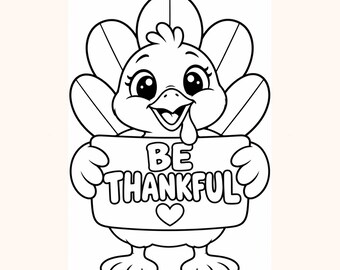 Målarbild för kalkon med Thanksgiving, aktivitet Var tacksam (digital nedladdning)