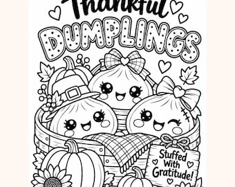 Målarbild för Thanksgiving med tacksamma dumplings, fylld med tacksamhet för barn (digital nedladdning)