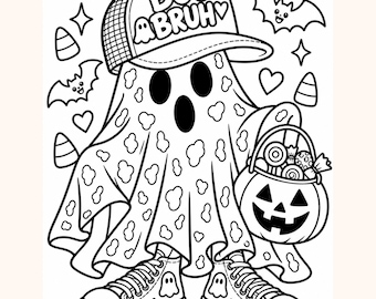 Målarbild med Halloween-spöken, kuslig utskrivbar aktivitet (digital nedladdning)