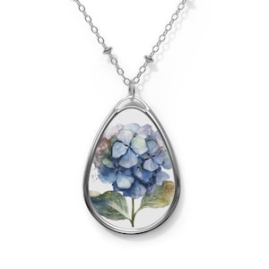 Watercolor Hydrangea Oval Necklace