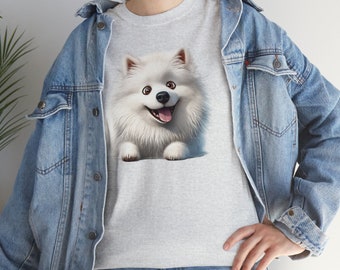 Happy American Eskimo Puppy Unisex Heavy Cotton Tee