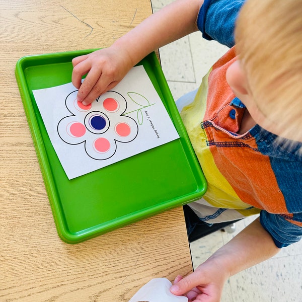 Flower dot sticker activity for kids - Printable Activities for Toddlers, Preschoolers, Children - Montessori art shelf