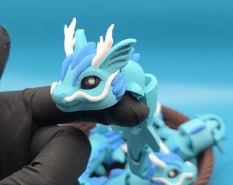 Water Dragon  – 3D Printed Mini Dragon Figure – 10 cm Long – Handmade Gift