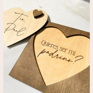 carte de proposition de quieres ser mi padrino en bois unique proposition de parrain en bois proposition de coeur 3d padrino de bautizo proposition de padrino de boda