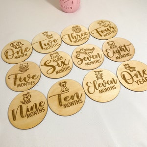 Jalons en bois pour bébé du mois, accessoires photo avec animaux, disques jalons mensuels pour photos, annonce nouveau-né, panneau en bois, marqueurs