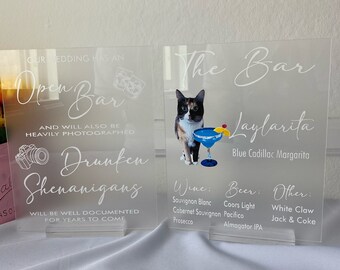 &quot;Acryl-Schild &quot;&quot;Hochzeit&quot;&quot; personalisiert Willkommensschild Bar Schild &quot;&quot;Bar&quot;&quot; Bar Schild mit Haustier&quot;