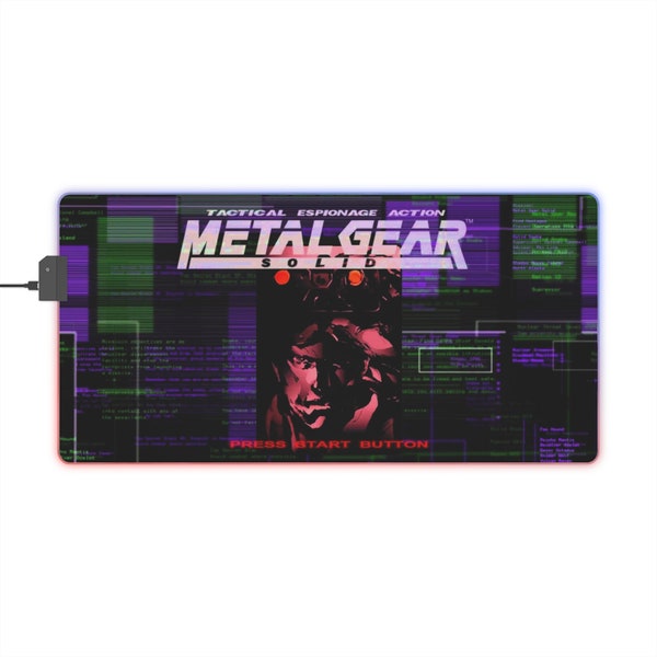 Tapis de souris LED solide Metal Gear | Accessoire de bureau pour jeux vidéo MGS | Tapis de souris rétro gaming avec éclairage RVB