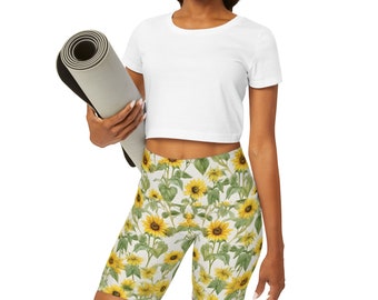 Sunflower Yoga Shorts: Sunflower High Waisted Yoga Shorts Spring Sunflowers (v2)