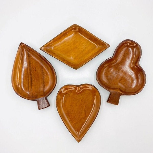 Set of Four (4) Vintage Wood Playing Card Suit Snack Bowls