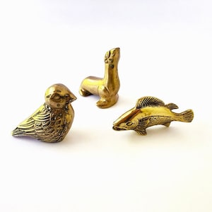Small Vintage Brass Animal Figurines - Fish, Seal or Bird