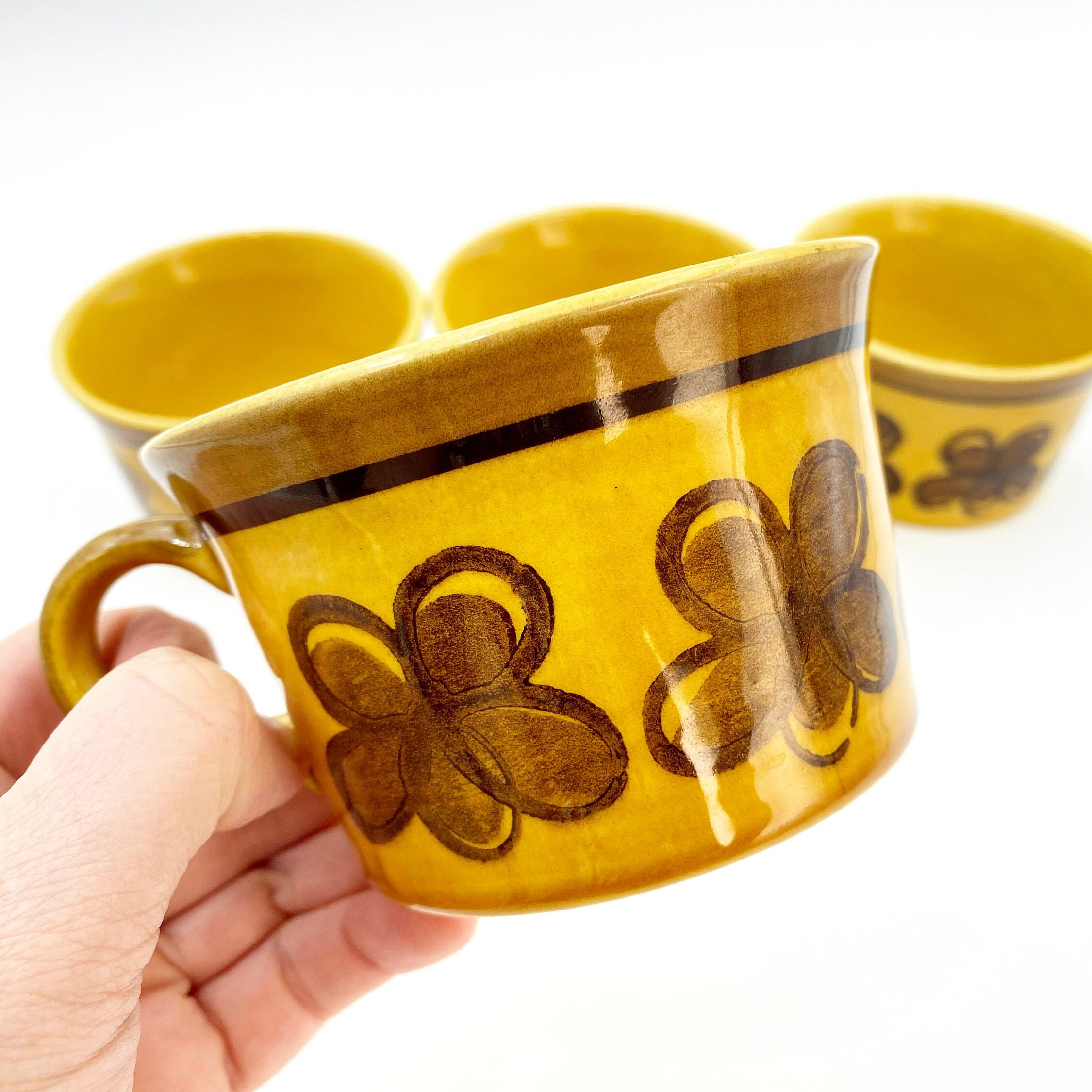 Vintage MCM Ceramic Floral Mugs Set of Four by Metlox