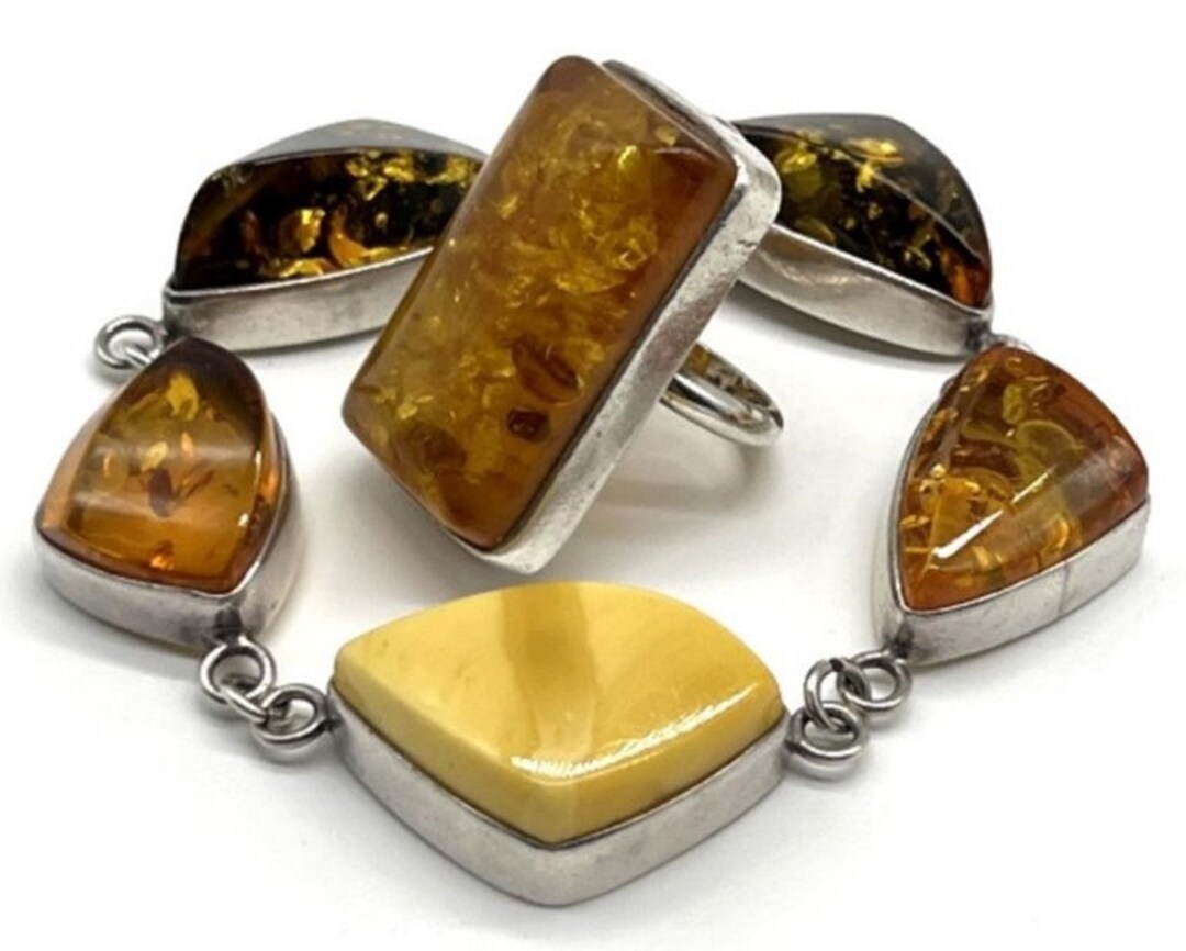 NVM FRNCH 925 Sterling Silver and Amber Stone Brown Men's Bracelet FRJ11843943-K6 - Vernier