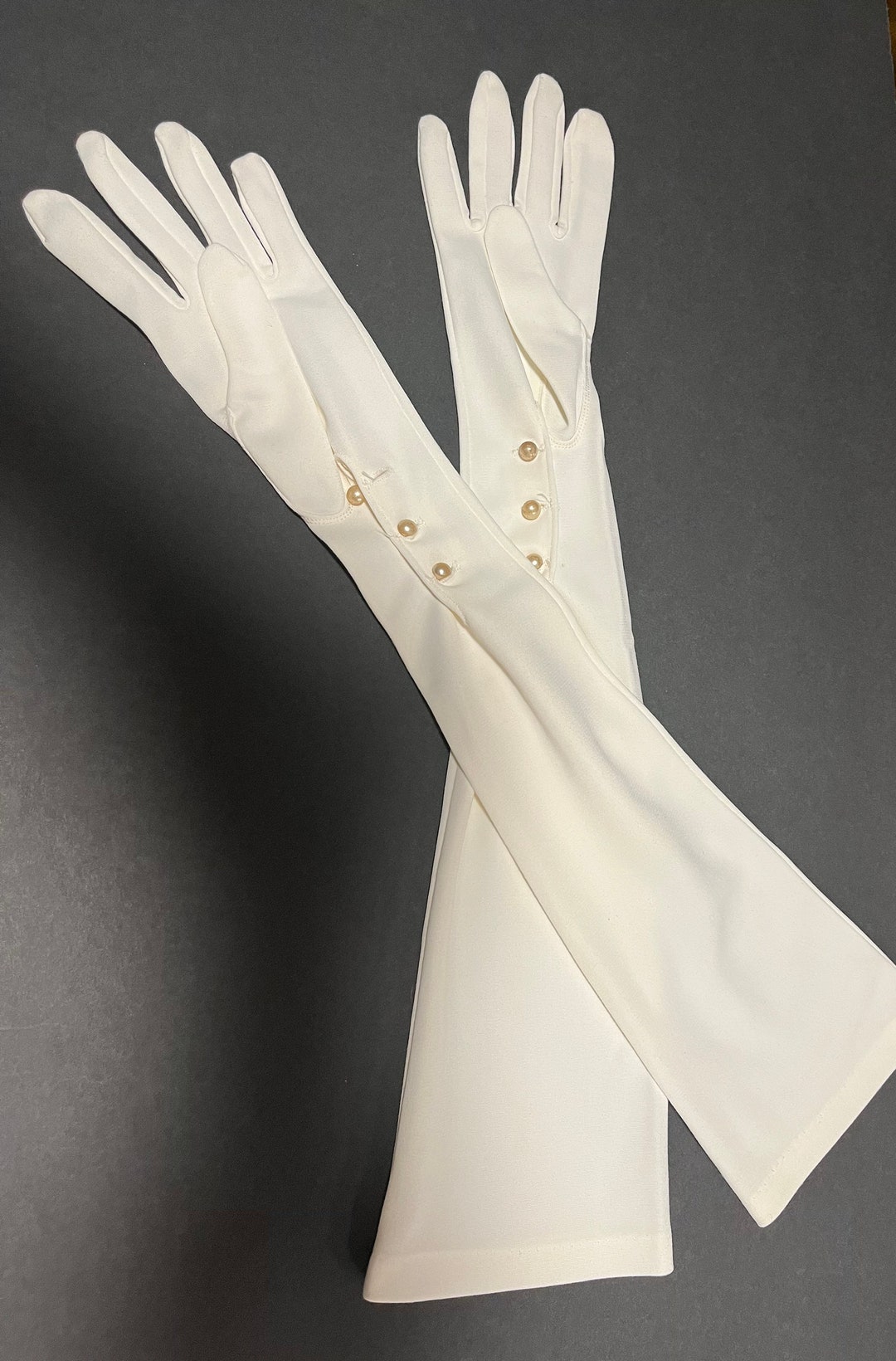 Vintage Long White Opera Gloves With Pearllike Buttons Etsy