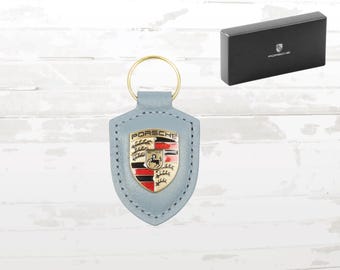 Porsche blauwe leren sleutelhanger | Crest-logo sleutelhanger I Car Lovers cadeau