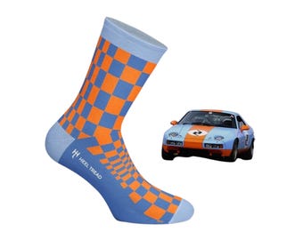 Porsche Autosocken, 928 ID Pasha Socken - Dupont Blau & Orange, Racing Gift