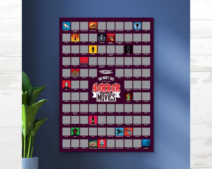 100 Horror Movies Scratch-Off Poster: Spooky Movie Bucket List I Christmas gift I Stocking filler