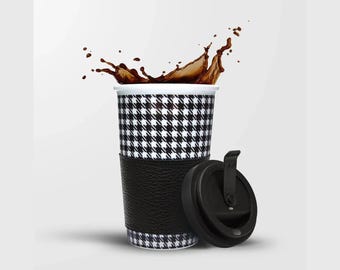 Porsche Pepita Coffee-to-drive-Becher, Reisebecher aus Porzellan und Leder, einzigartiges Geschenk, das Porsche begeistert