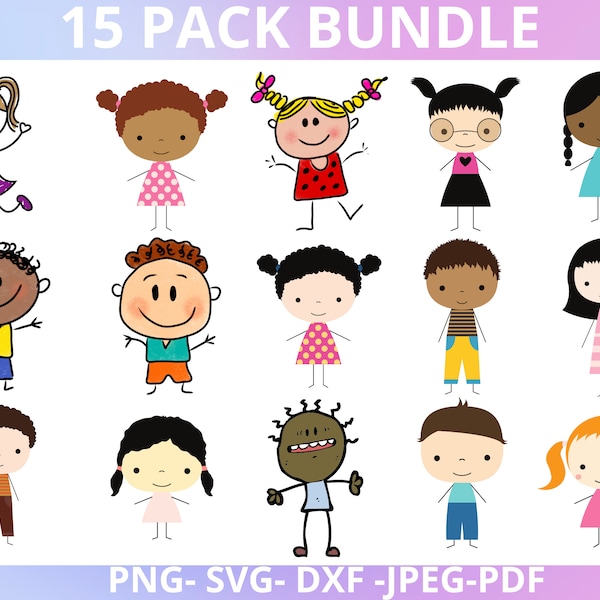 Stick Figures SVG bundle, customizable Stick Children SVG, Stick Boy svg, Stick Girl Png, School Children svg, Stick People, Cut File Cricut