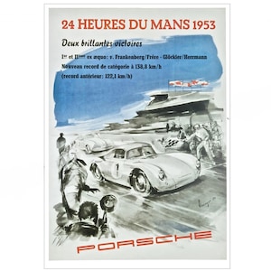 Vintage Porsche poster 24 hr le Mans 1953, Porsche Fan gift, Racing memorabilia