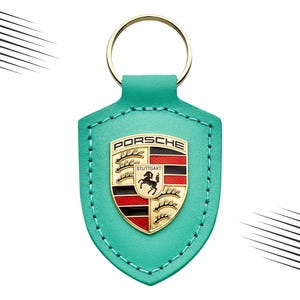 Porsche Keyring Mint Green – 75 Years Driven by Dreams Edition | Leather Collector Keychain with Crest | Porsche Fan Gift